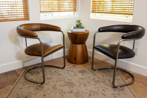 The Lorren Chair and Ottoman Set in Brown-Olive and Natural Steel