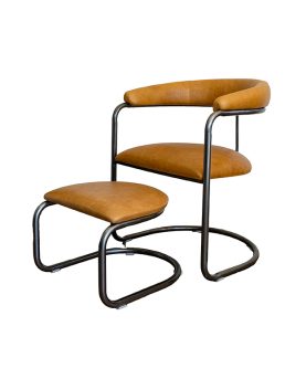 The Lorren Chair and Ottoman Set in Light Honey and Natural Steel